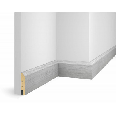 Плинтус Cosca Décor WP07, экошпон, дуб Старинный светло-серый, 80x16x2400 мм, МДФ