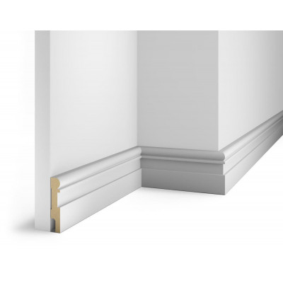Плинтус Cosca Décor AP28 под покраску, белый, с пазом под 20 молдинг, 80x16x2400 мм, МДФ